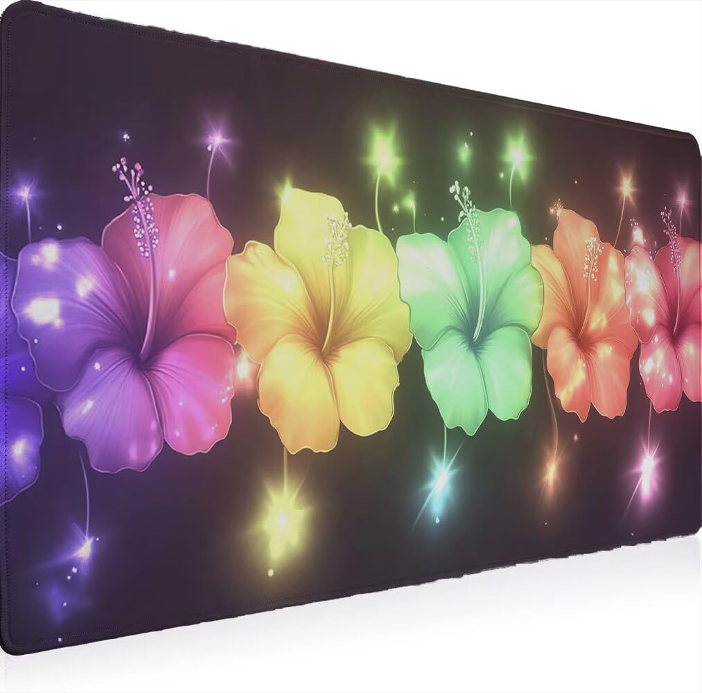 Großes Mauspad XXL 1500 x 800 mm Gaming Mousepad Nähten Rändern Rutschfeste Gummibasis Glatter Oberfläche, Wasserdicht und Ianglebig Schreibtischunterlage, Office Mouse Pad Büro (Blumen Farbe) W0G1565