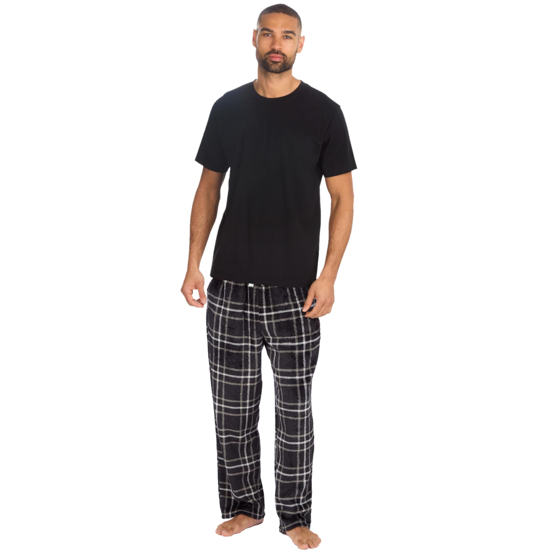 Style It Up Mens Short Sleeve Pyjama Set Cotton Top Brushed Fleece Bottoms PJ Loungewear/Nightwear