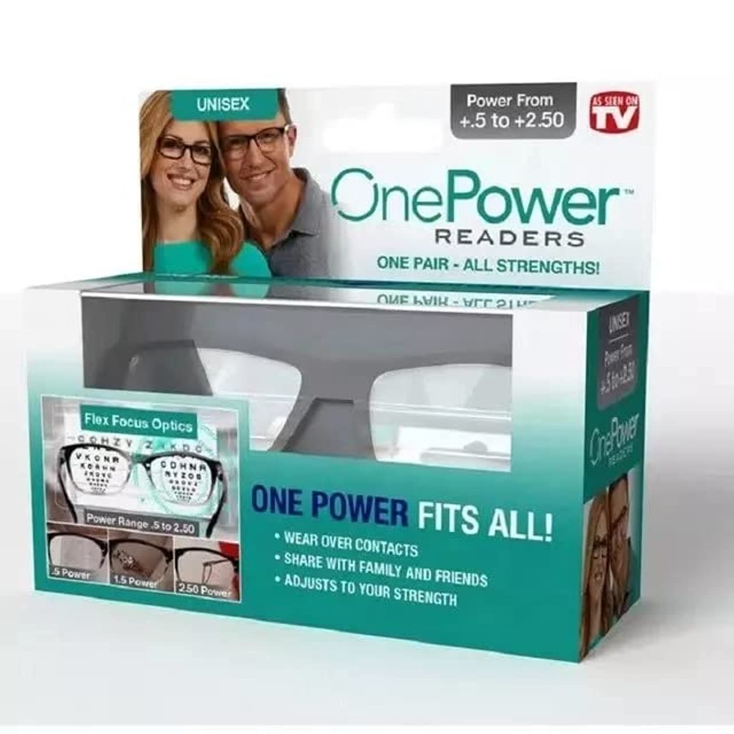 N/A One Power Glasses Readers Small Print and Computer Screens Adjustable Eyeglasses Flex Clear Focus Auto Adjusting Optic for Women & Men Reading Glasses .5X - 2.5X