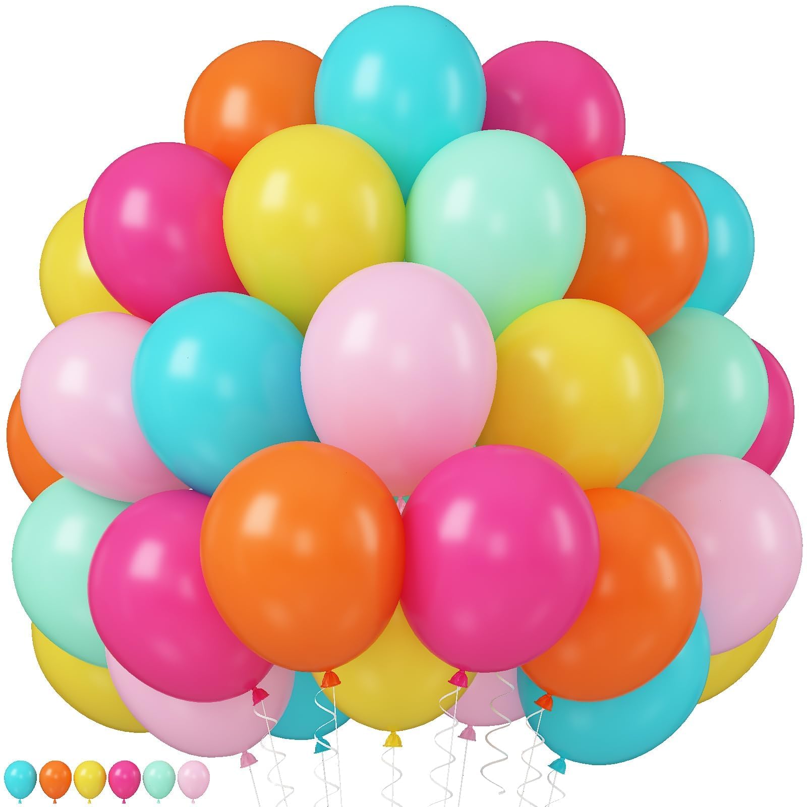 Froova Colorful Balloons, 12 Inch Hot Pink Orange Yellow Teal Green Multicolor Balloons Bright Rainbow Balloon for Kids Candy Birthday Baby Shower Fiesta Summer Beach Party Decorations โ image 1