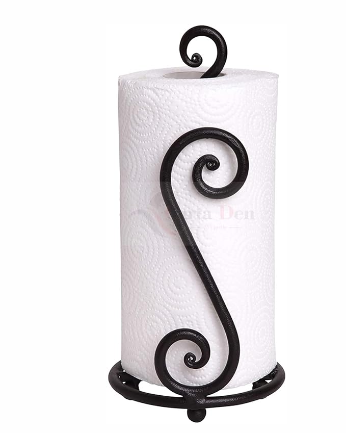 CartaDen Tissue Paper Roll Stand Organizer and Dispenser for Bathroom, Vanity, Shelf, Cabinet Organization - Tissue Paper. (Black Curvy Set of 1)