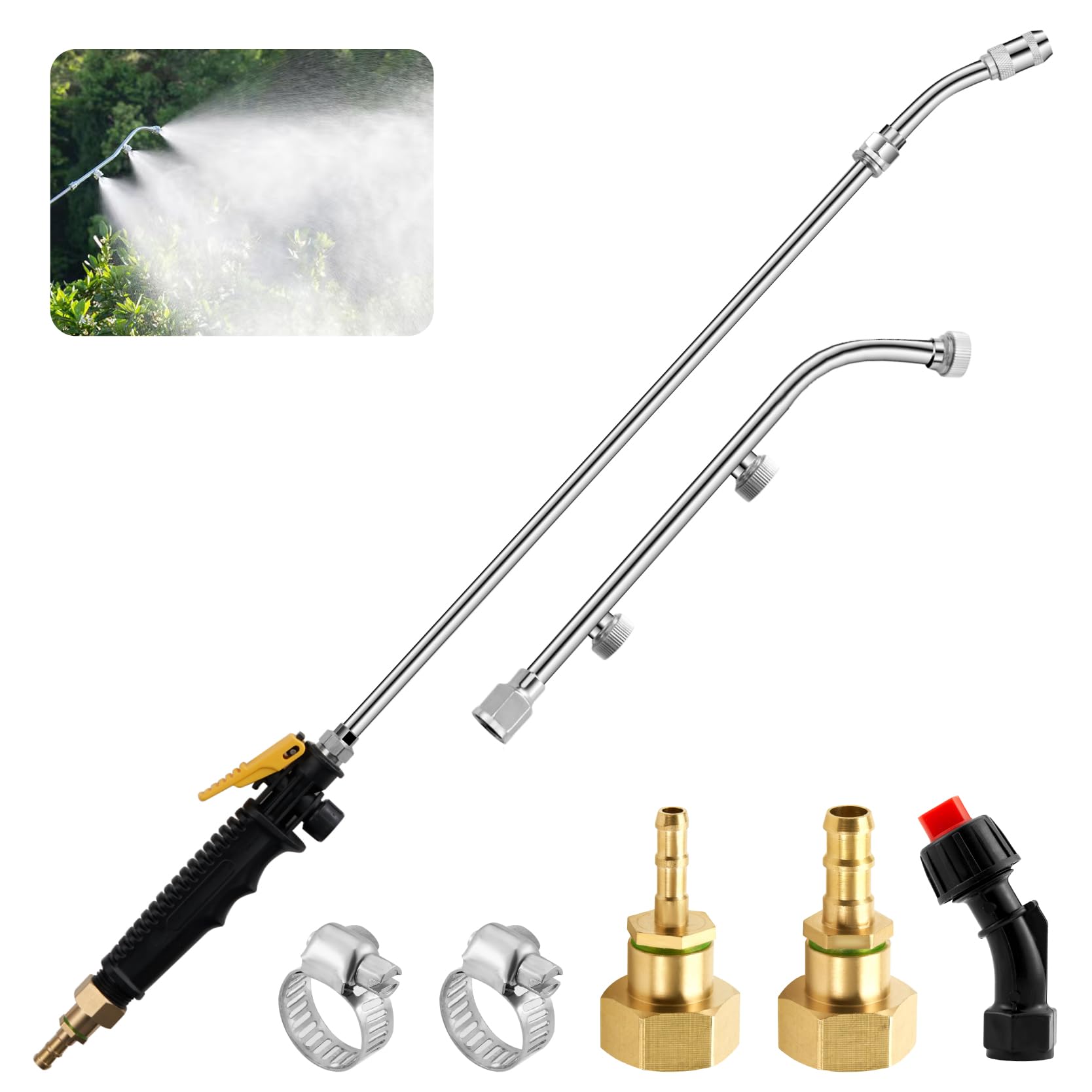 Pump Sprayer Wand with 3 Types of Nozzles, Fan Nozzle Replacement Sprayer Wand, Stainless Steel Sprayer Wand Replacement with 1/4