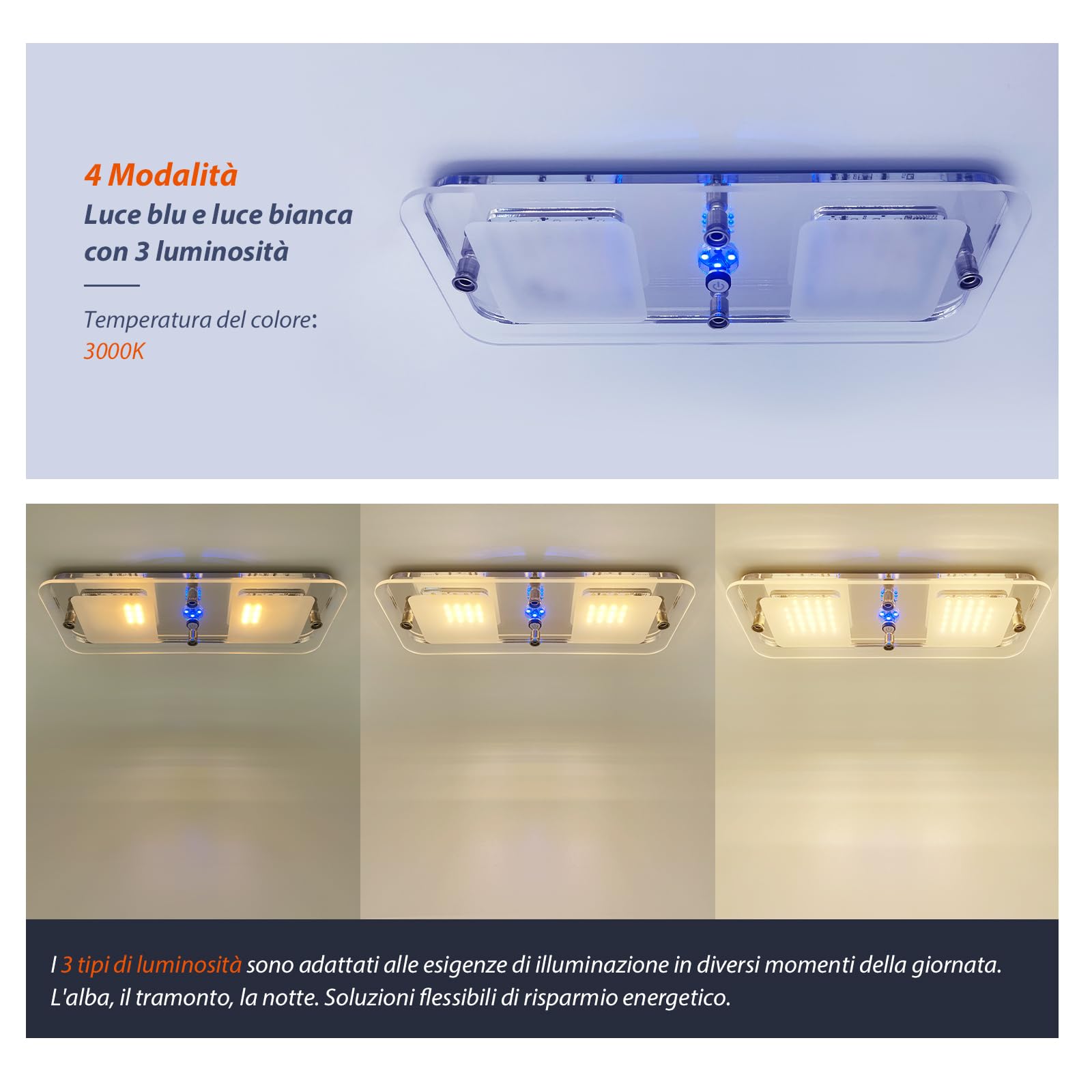 Dream Lighting Plafoniera per Camper LED 12v Illuminazione LED Interni Dimmerabile 3000K Bianco Caldo con Indicatore Blu