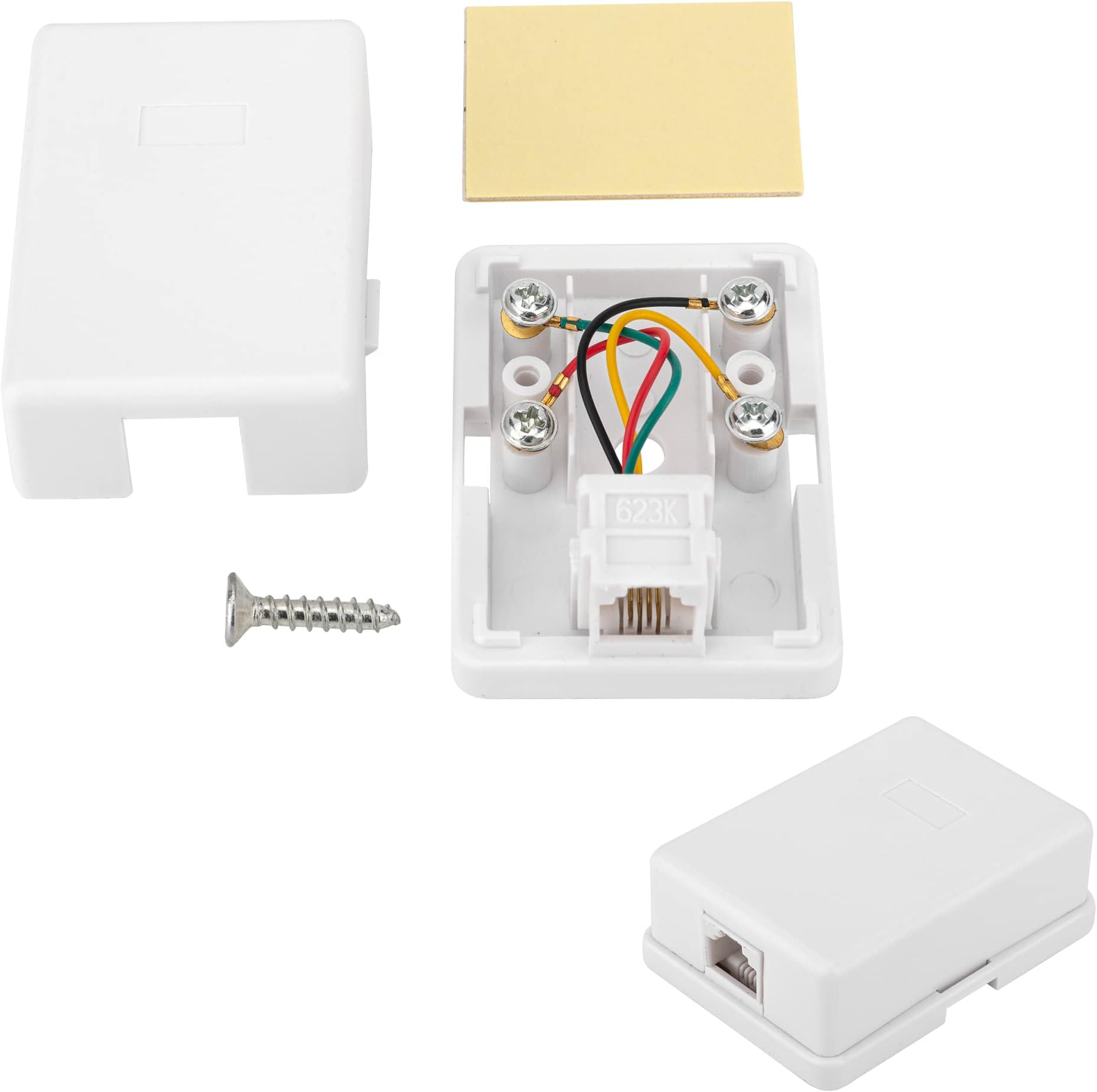 Phone Jack Surface Mount Single Port Telephone Jack Box 4 Screw Terminals to 1 RJ11 6P4C Female 2pack white