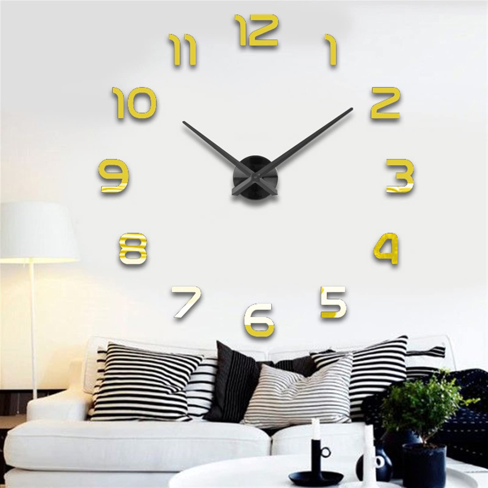 Decorative Wall Clock Modern and Fashionable 3D Large-size Digital Wall Clock, Silent Sweeping Seconds, Silver Round 20 Inches, Simple Living Room Study Bedroom Decoration Meeting Room Wall Clock Digi