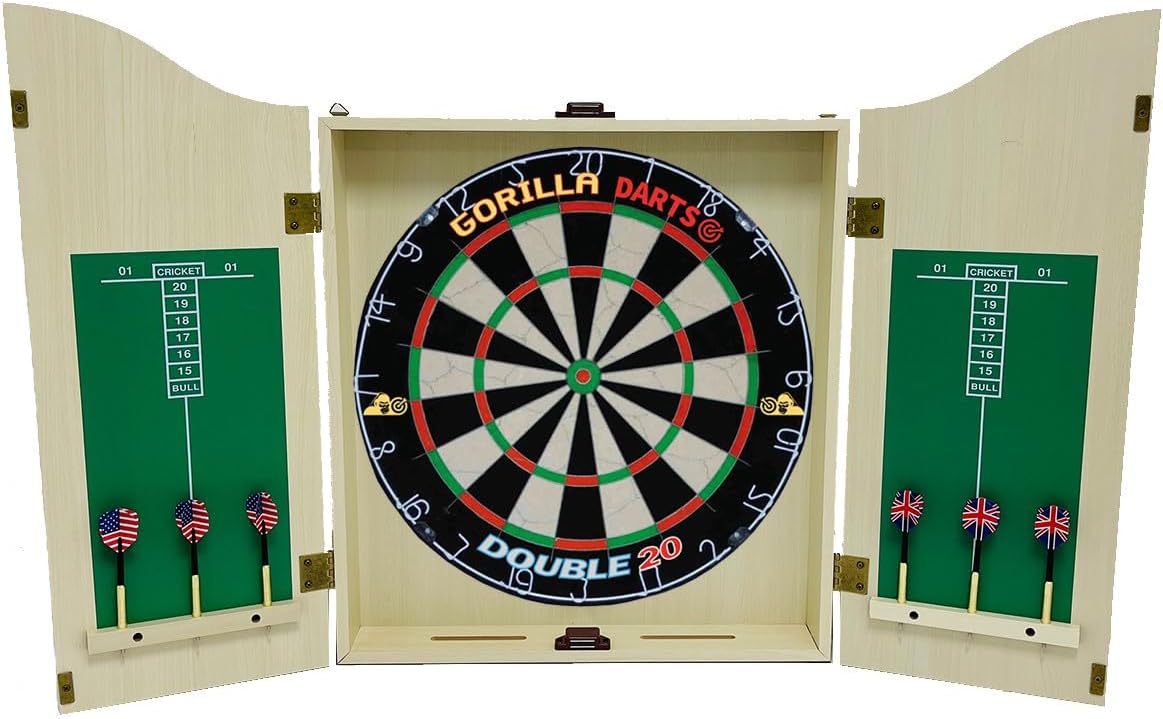 GORILLA DARTS Centre Set MDF Light Oak Set Dartboard inc Darts