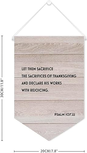 Miniatura 2 de by Unbranded Bandera en lienzo con texto en inglés "Let Them Sacrifice The Sacrifices Of Thanksgiving And Declare His Works With Regoicing Hanging