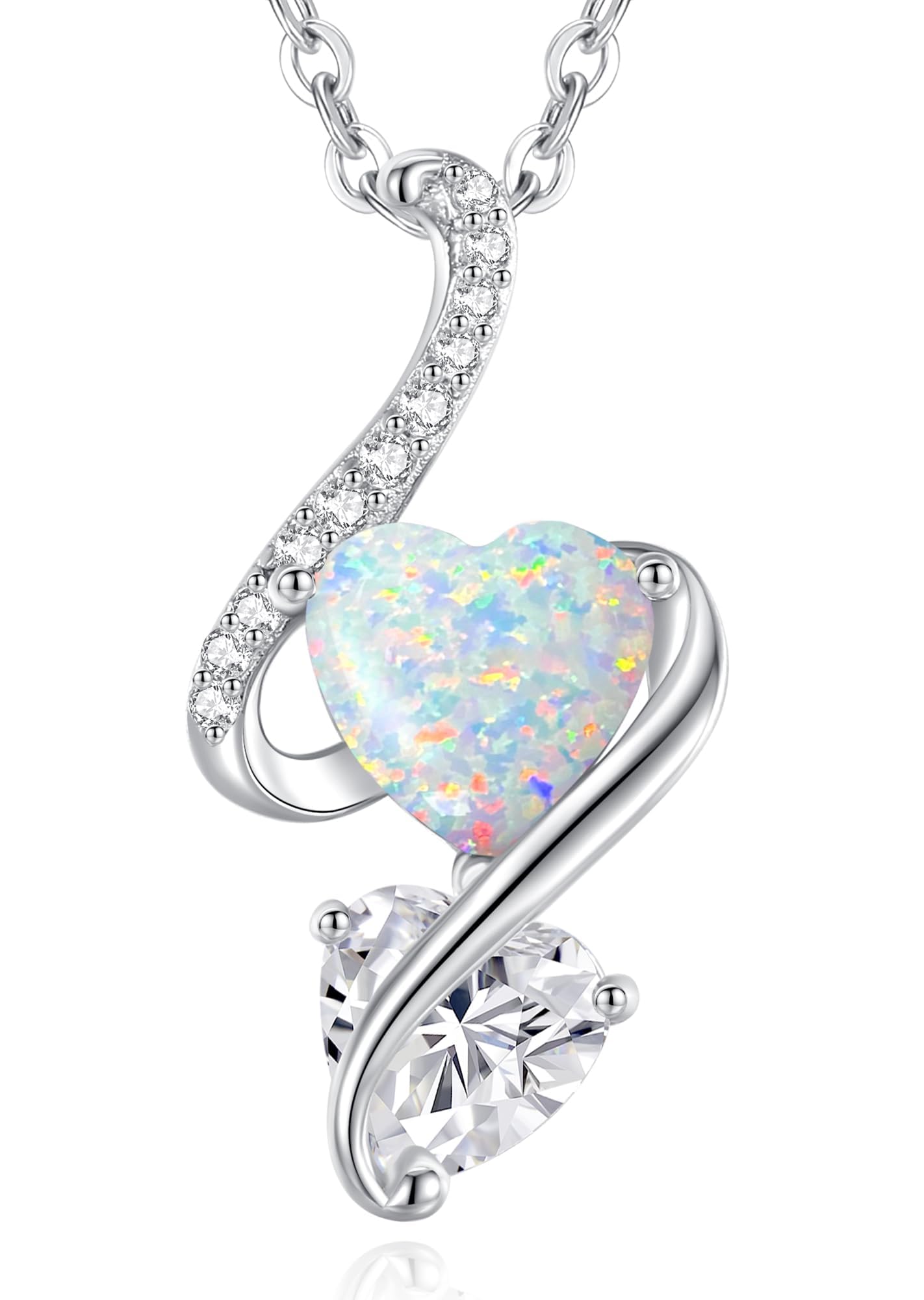 LOUISA SECRET Opal Halskette Unendlichkeits-Doppelherz Halskette 925 Silber | 925 Sterling Silber Kette Damen Brithday Schmuck Geschenk Valentinstag Weihnachtstag Geschenk für Sie Frauen Freundin mama