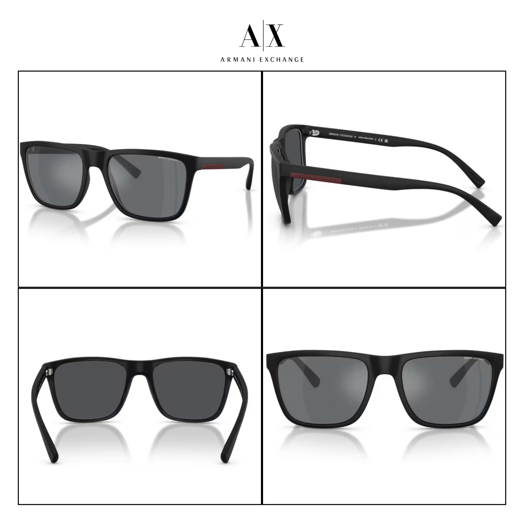 AX4080S - Gafas de sol cuadradas para hombre + paquete con kit de cuidado de gafas de diseñador iWear, Negro mate/gris claro espejo negro 4