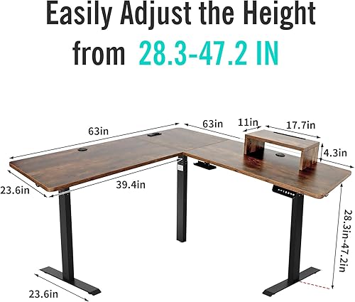 Miniatura 15 de UNICOO XOT-L3E-WW - Escritorio de pie eléctrico de altura ajustable con triple motor en forma de L, escritorio esquinero para juegos y oficina en