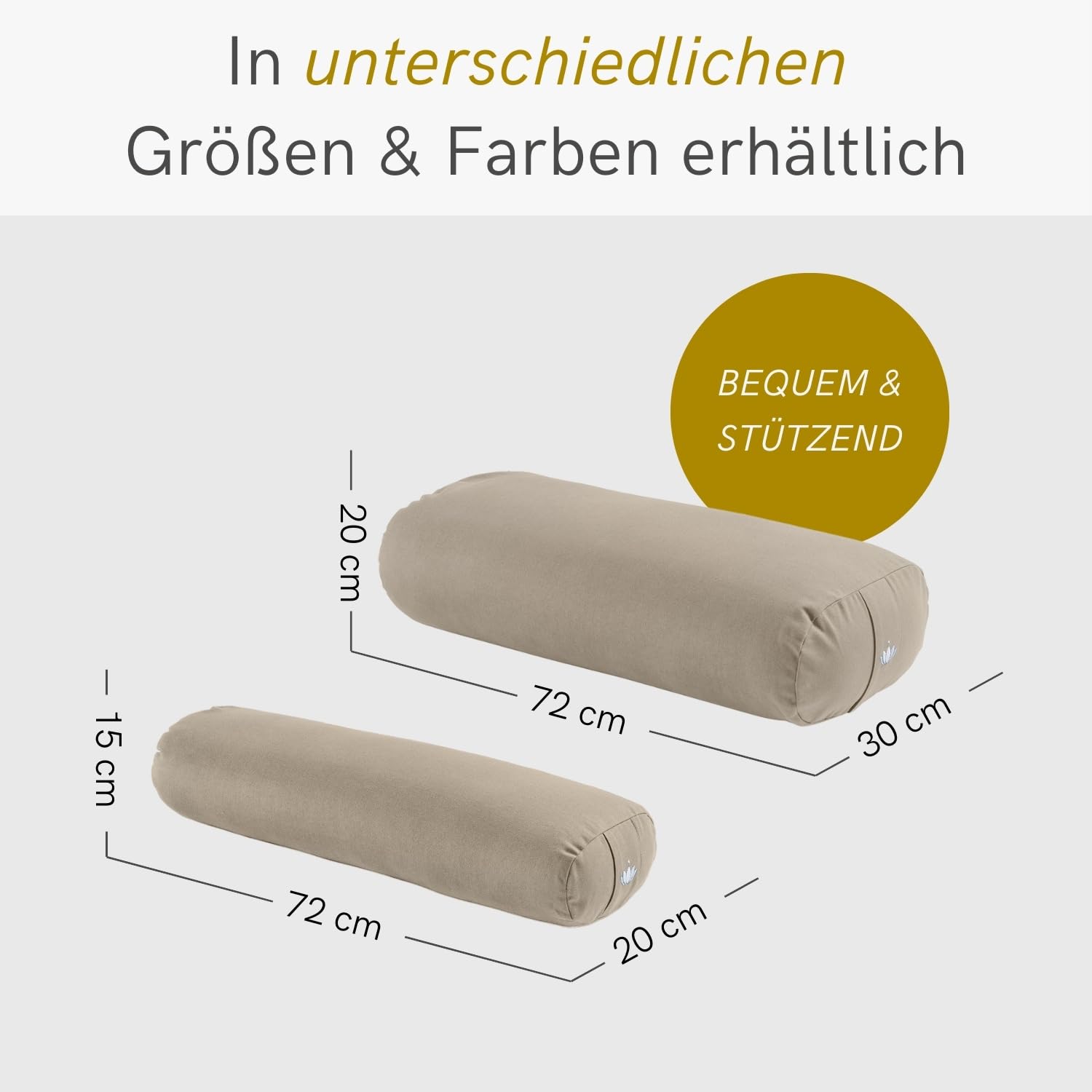 Lotuscrafts® Bolster Yoga Nackenrolle für Yin Yoga, 100% Kapok Füllung, Bezug aus Baumwolle waschbar, Kissen für Restorative Übungen