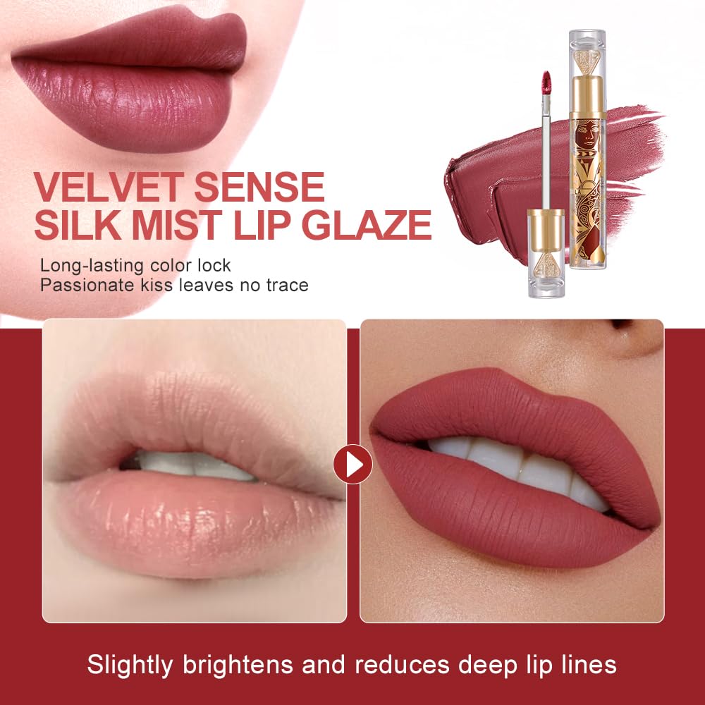 Matte Velvet Lip Stain, Long-Lasting Lip Tint, Waterproof Non-Sticky Lip Color, Transfer-Proof Smudge-Proof Lip Stain, Cloud-Like Soft Blurring Texture with Misty Velvet Finish, Rosewood Nude-81A - Image 2