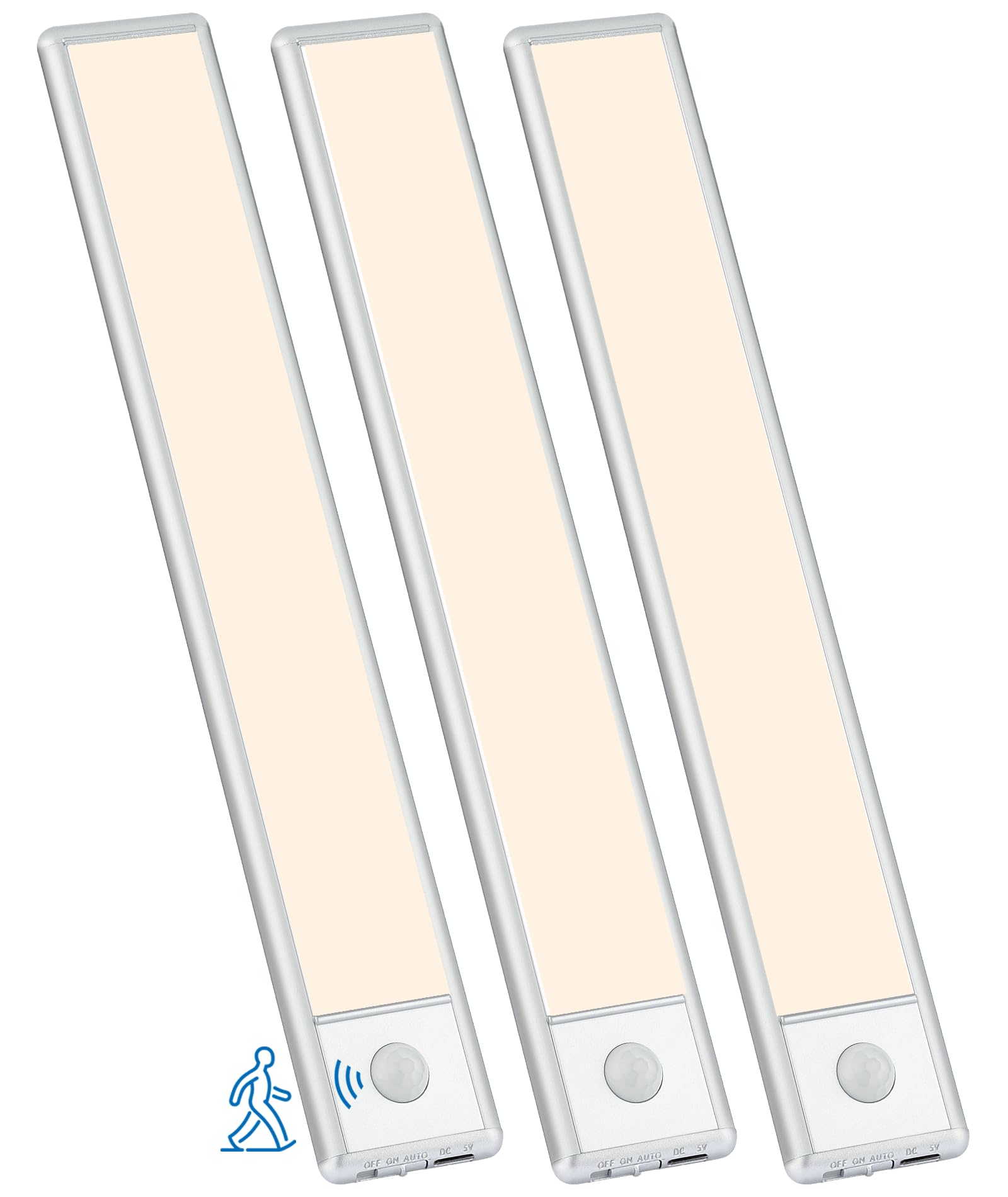 YLXS 51-LED Motion Sensor Under Cabinet Lighting, 12-inch Magnetic Rechargeable Under Counter Closet Lights, Wireless Light Bar, 3-Pack, Neutral White