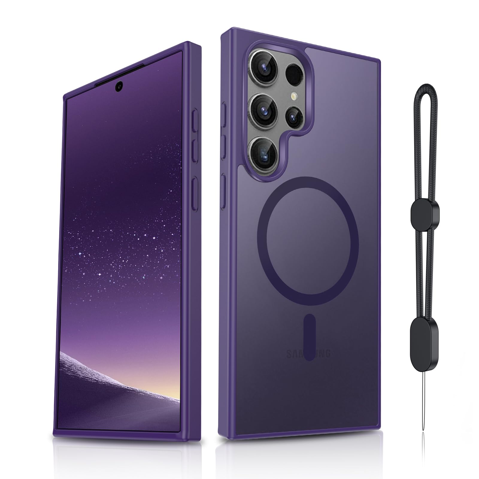 Dizn for Samsung Galaxy S23 Ultra Cover,S 23 Ultra Phone Case,[Not Fit S23],Compatible with MagSafe, with Wrist Band Matte Translucent &amp; Military-Grade Magnetic Shockproof, S23Ultra, Dark Purple