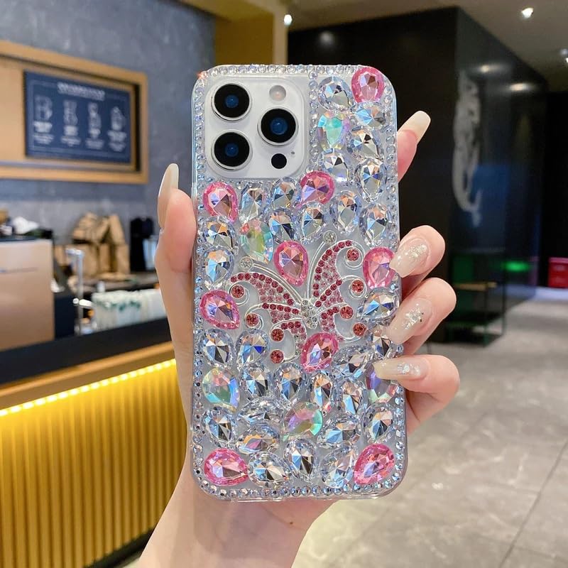 SPARKUP Luxury Crystal Diamond Butterfly Bling iPhone Case | Sparkling Rhinestone Back Cover | Stylish Protective Phone Case for Women & Girls (iPhone 17 Pro Max)
