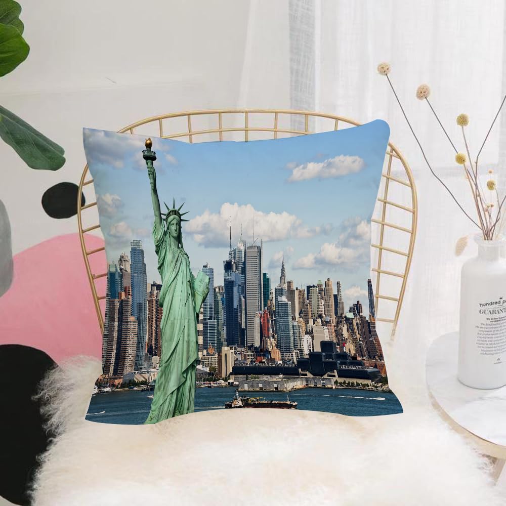 Hyosxw New York, Statue Of Liberty In The Urban Por - A7 Cushion Cover,Throw Pillow Case Home Decorative For Living Room Bedroom Sofa Chair 18X18 Inch,New York, Statue Of Liberty In The Urban Port Of New York City Print Famous Im,Pillowcase 45X45cm