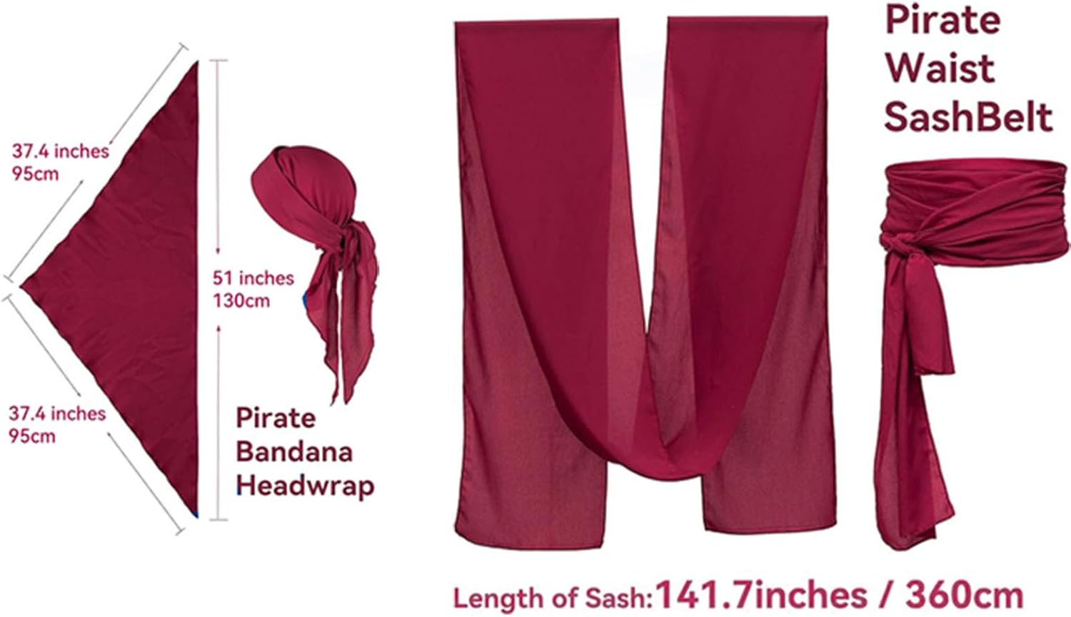 KOTORA Pirate Costume Pirate Head Scarf Bandanas Belt Waist Sash Medieval Belt Pouch Coin Purse Leather Hook Festival Sets