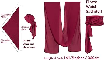 KOTORA Pirate Costume Pirate Head Scarf Bandanas Belt Waist Sash Medieval Belt Pouch Coin Purse Leather Hook Festival Sets