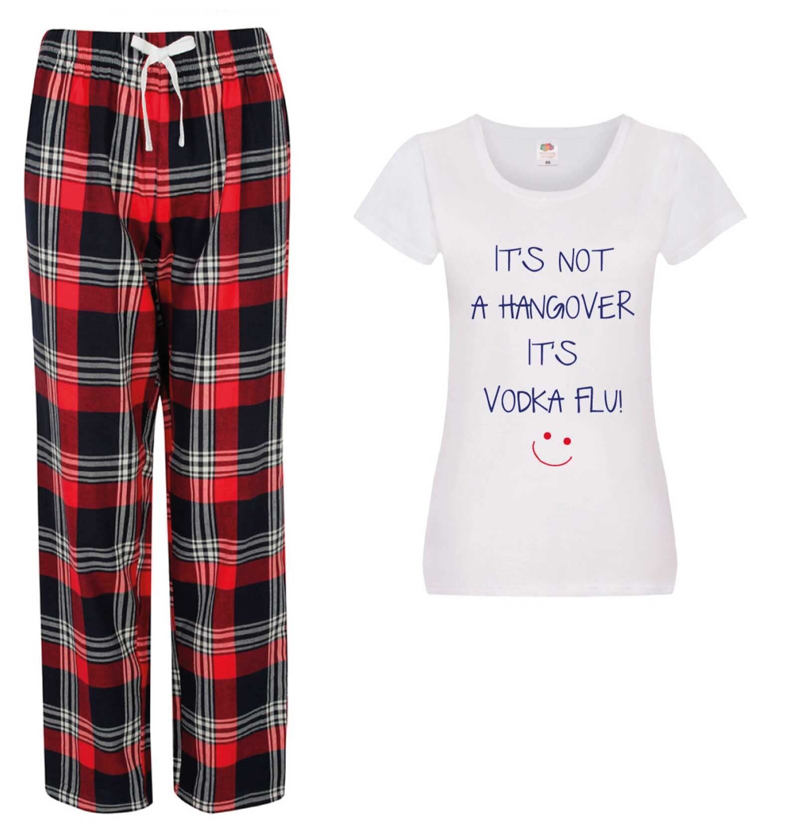 60 Second Makeover Women's Red Limited It's Not A Hangover It's Vodka Flu Pyjamas For Pjs Pajamas Pjamas Tartan Trouser Bottoms Vodka Gifts Pyjama Family Matching - X Large