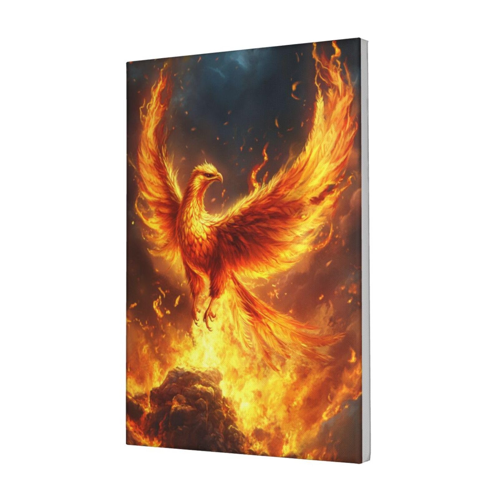 Woshuwo White Phoenix Rising From Flames Gold-Ash Canvas Wall Art Poster Aesthetic Print Painting For Dorm Bedroom Living Room,30X45cm Framed
