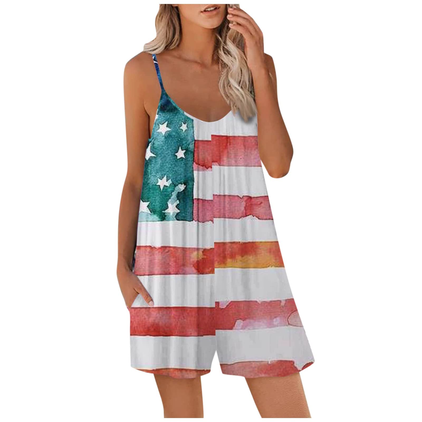 Women's Summer Outfits Fashion Leisure Printed Loose Bandage Short Sleeve Button Jumpsuit Outfits