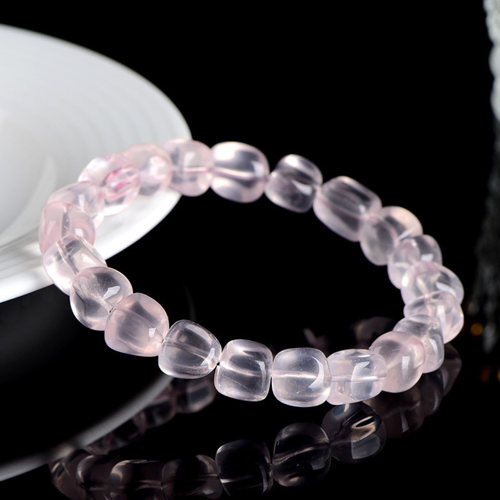Pulseras Naturales de Forma Irregular, Pulsera de Cuarzo Rosa, Pulsera elástica de Piedras Preciosas Rosas Naturales para Amor, energía Positiva, Yoga meditación Unisex Equilibrio,4a,6 * 7MM