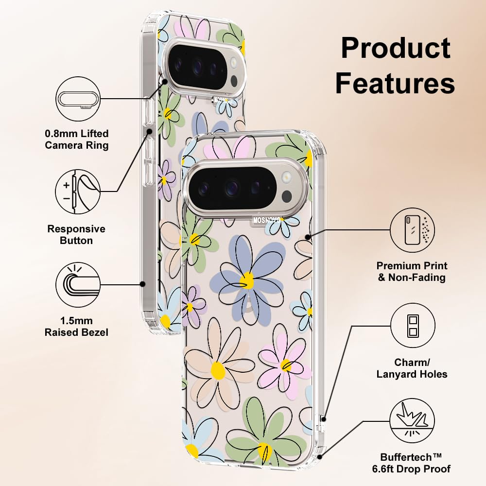 MOSNOVO Case for Google Pixel 10 & Pixel 10 Pro, [Buffertech 6.6ft Military-Grade Drop Protection] [Anti Peel Off Tech] Clear TPU Bumper Phone Case Cover Design - Cute Cherry — view 19