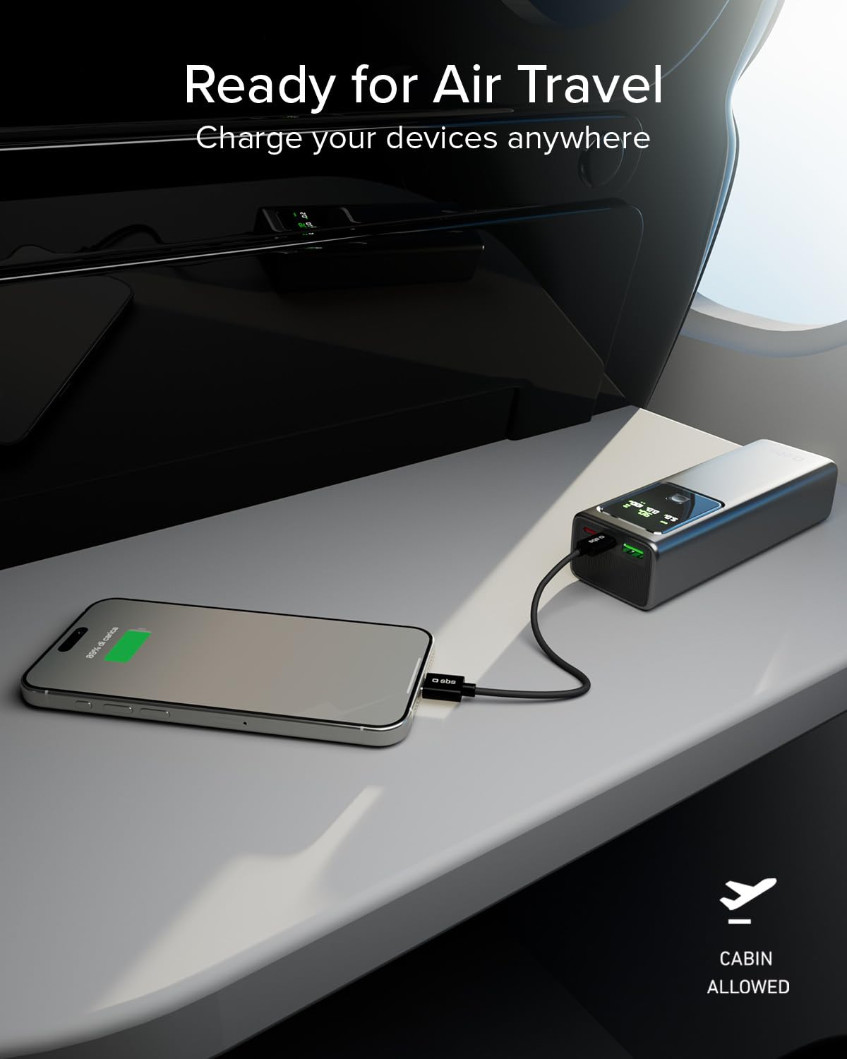 SBS LCD PowerBank 100W, 20000mAh, Power Delivery (PD 3.0 PPS), AFC, Power Bank z szybkim ładowaniem, zaawansowany wyświetlacz LCD, USB-C, USB-A, przenośna ładowarka podróżna, Kompaktowy Design, Szary