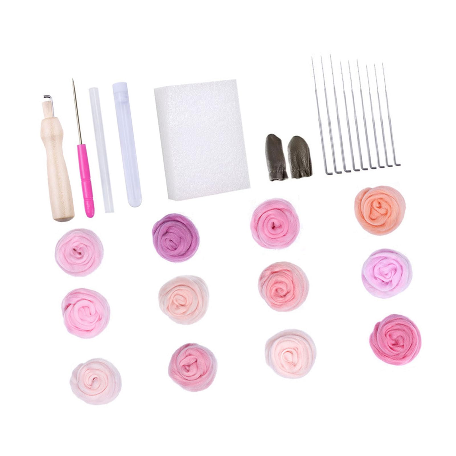 Tsophreniq 10/12 Color Craft Wool Felted Set Needle Felting Set with Felting Needle Wool Roving Finger Cots and Accessory for Craft and Tool