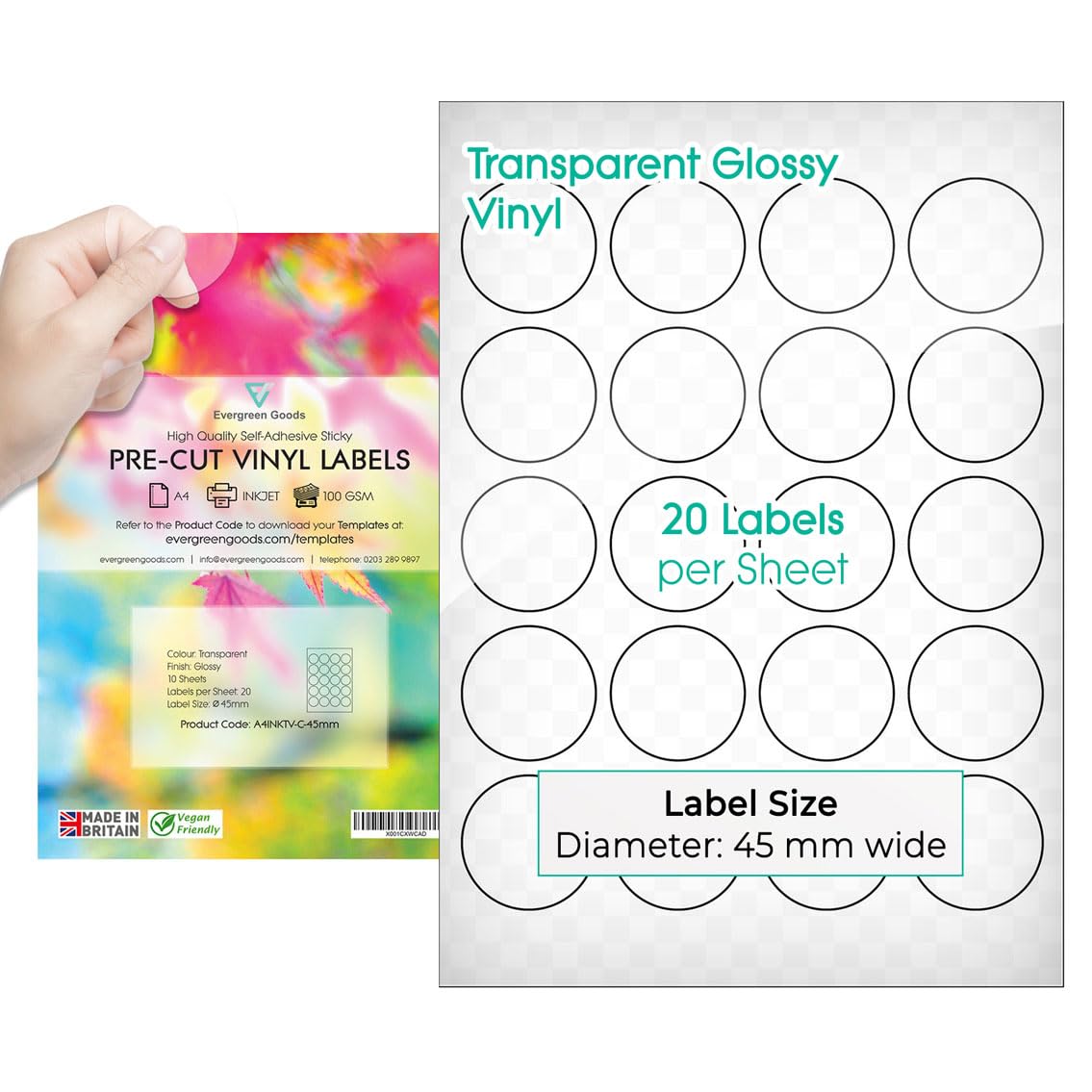 Etichette Adesive Rotonde In Vinile Bianco Lucido - 45mm, 10 Fogli A4 (200 Etichette) - Impermeabili E Stampabili - Foto 8