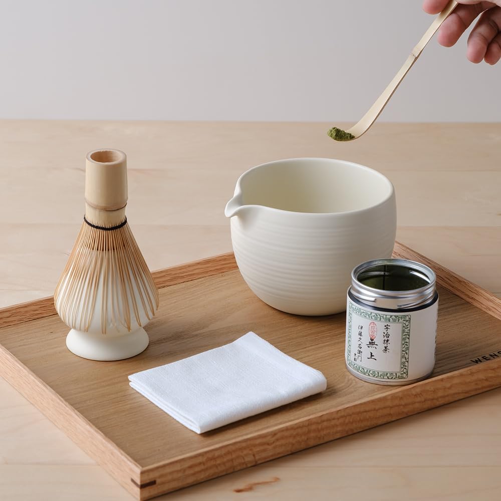 Matcha Whisk Set, Ceramic Matcha Bowl & Whisk Holder, Bamboo Accessory, Modern Design (Matte Crème, Pouring Spout) - Image 3