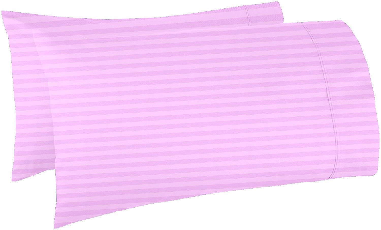 Texlux Cotton Luxurious Striped 2 Piece Sateen Pillow Cover Set, Normal Size, 16 inch x 24 inch- Pink