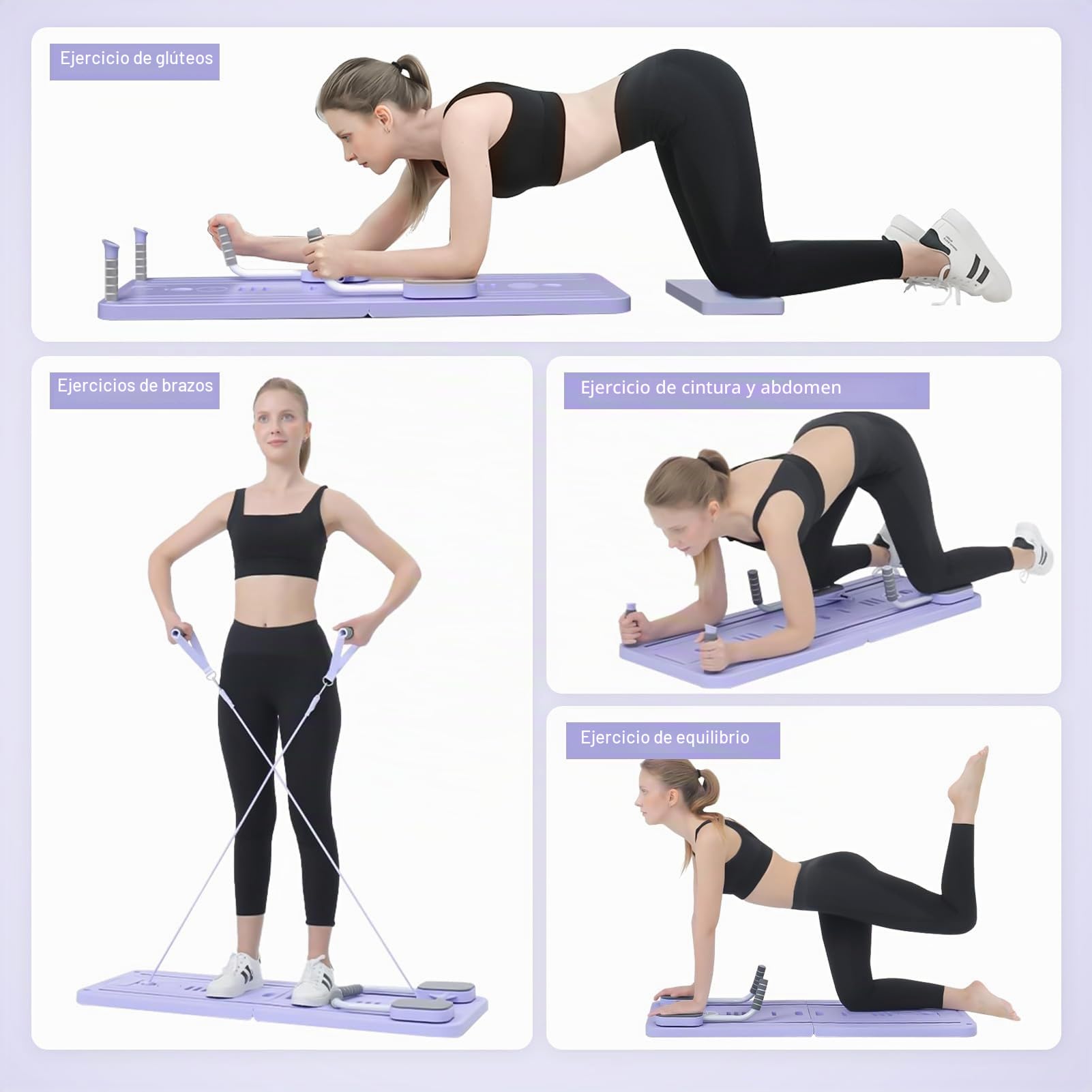 Juego de tablero reformador de pilates 5 en 1 mejorado: tabla de pilates con contador LED, rodillo de rebote automático, tablero central multifuncional plegable para gimnasio en casa