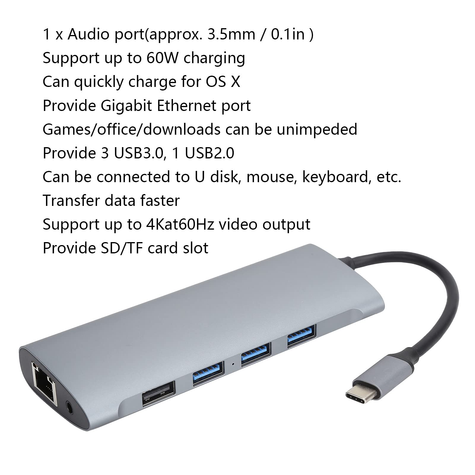 Komputerowa stacja dokująca 11 w 1, stacja dokująca typu C z gniazdem SDTF/karty, wyjście 4K przy 60 Hz, 3 porty USB 30, Gigabit Ethernet, szybkie ładowanie 60 W dla OS XWindowsLinux//laptopy