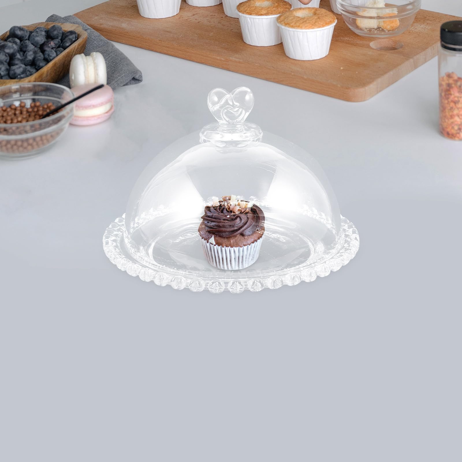 Bandeja de Cristal Diseño Multifuncional para Tartas Cúpula Transparente Mantiene los Alimentos Frescos y Seguros para Eventos y Reuniones
