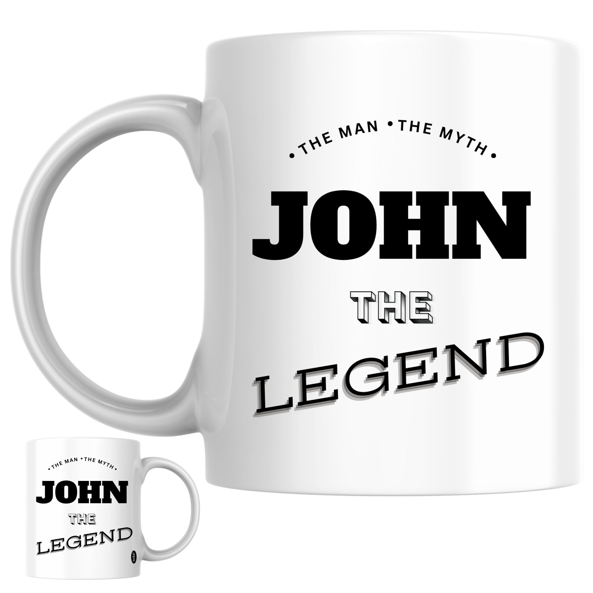 Designs of note! The Man, The Myth, The Legend John Mug | Funny Personalised Name Coffee Cup for Him | Gift for Men and Boys Named John (Black)