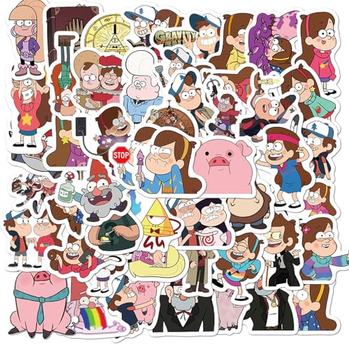 50pcs Cartoon Gravity Falls Stickers for Kids Vinyl Waterproof Decal for Water Bottle Laptop Toy Sticker for DIY Decorate Bumper Phone Hard Hat Kids Teens Gifts (White)