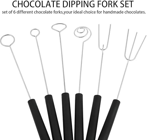 Miniatura 6 de AYLIFU Paquete de 6 piezas de acero inoxidable herramienta de inmersión de caramelo chocolate tenedor cuchara conjunto de suministros para hornear