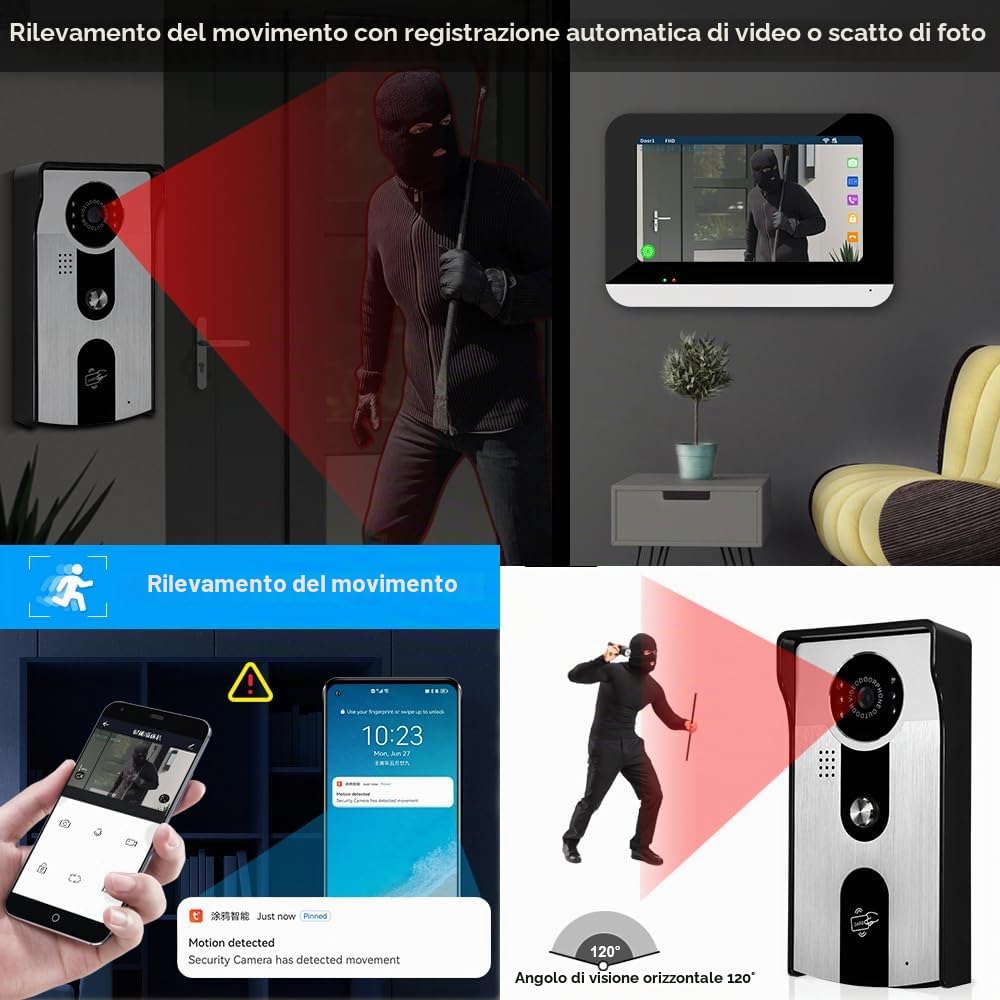 Sistema di Videocitofono Cablato LCD TFT da 7 '' Monitor per Interni WiFi Tuya 1080P Camera Motion Detection Visione Notturna Audio a 2