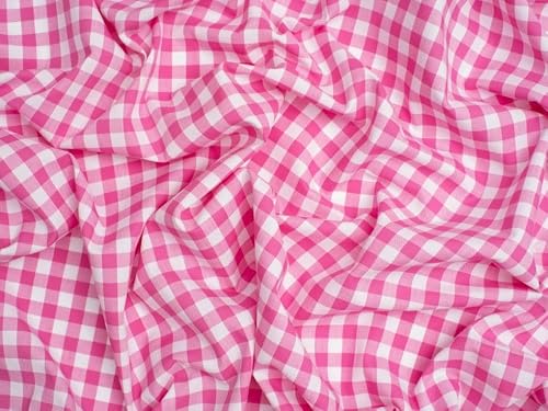 Minerva Core Range Fuchsia 3/8 inch Gingham Check Yarn Dyed Cotton Chambray Fabric for Dressmaking - 144cm Wide - per metre