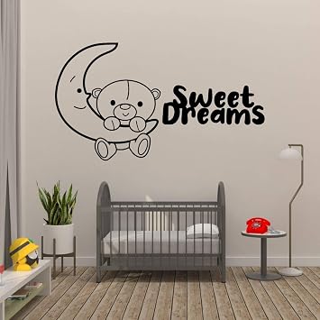 Teddy Bear Moon Sweet Dreams Good Night Dream Quotes Cute Sleeping Vinyl Design Wall Sticker Art Decal Boys Girls Kids Toddler Room Bedroom Nursery Kinder Decors Stickers Decoration Size 28x30 inch