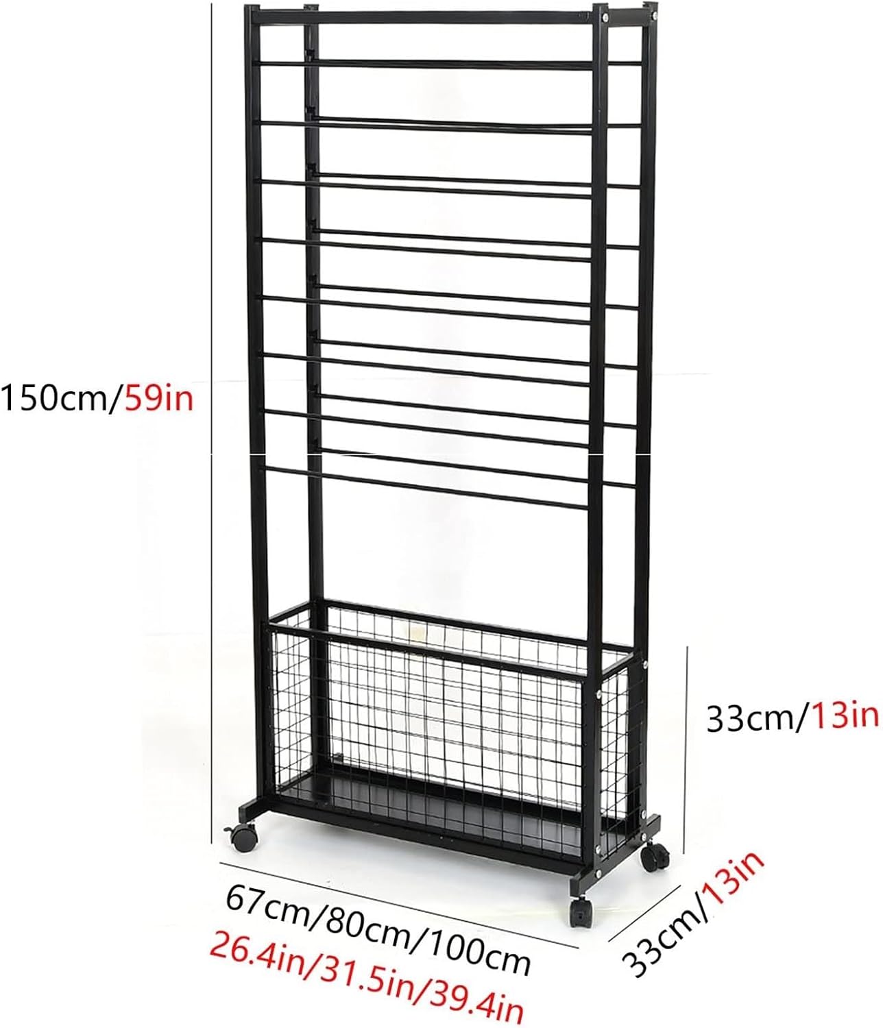 Movable Holder Organizer Rack, Floor-Standing Metal Scarf Display Stand, Detachable Shelf for Storage Tulle Ribbons Rolls Wrapping Paper(C,100x33x150cm)