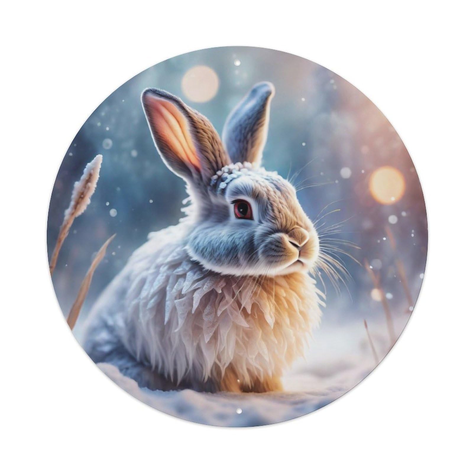 Animal Artwork White Rabbit in Snowy Weather Vintage Metal Tin Sign Plaque Wall Decor for Cafe, Club Bar, Office, Garden Metal Poster 8x8Inch