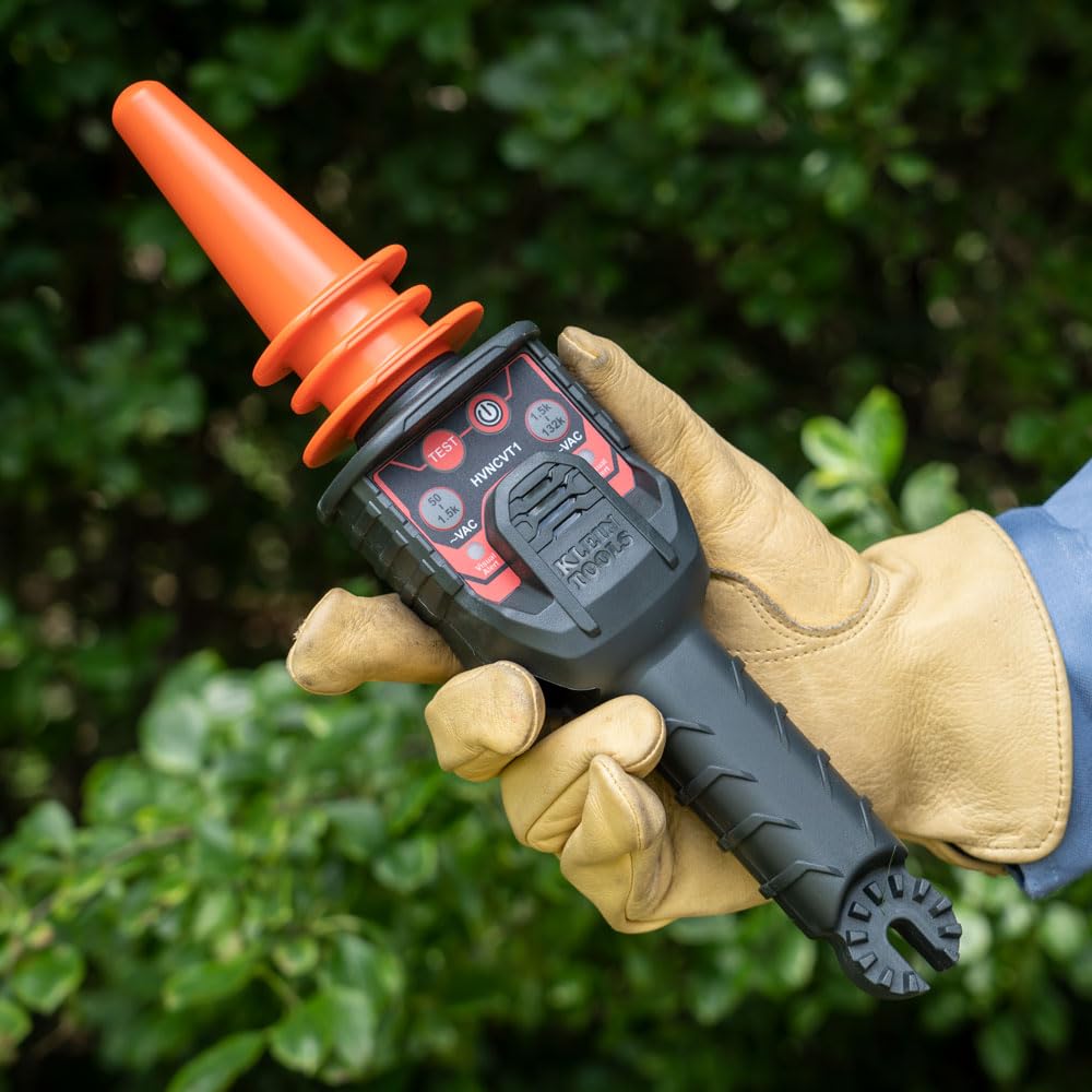 Klein Tools HVNCVT-1 Tester ad alta tensione senza contatto a doppia gamma, indicatori audio/visivi, resistente all'acqua, con custodia e batteria
