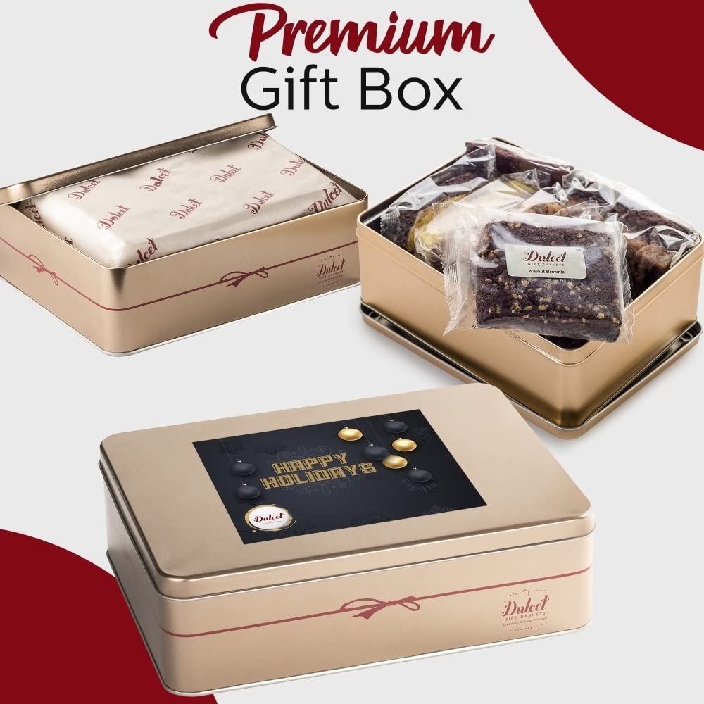 Dulcet Gift Baskets, Fresh Baked Holiday Bakery Rugelach fillings of chocolate chip, raspberry, Cinnamon and Apricot Gift Tin Assortment, Top Holiday Tin for Men and Women.