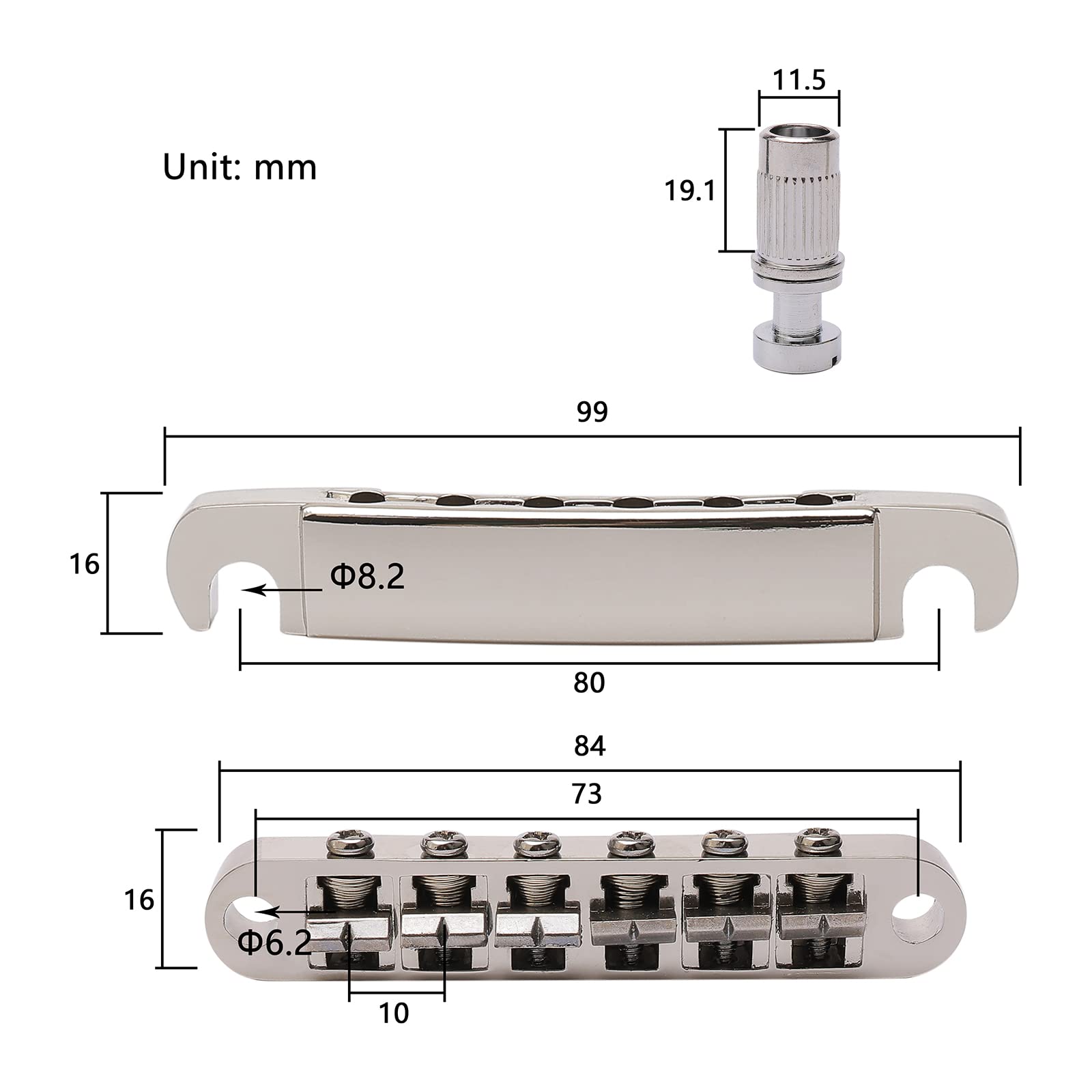 Unxuey Guitar Tune-O-Matic Roller Saddle Bridge and Tailpiece with Studs Compatible with SG Les Paul LP Style Guitar, Silver