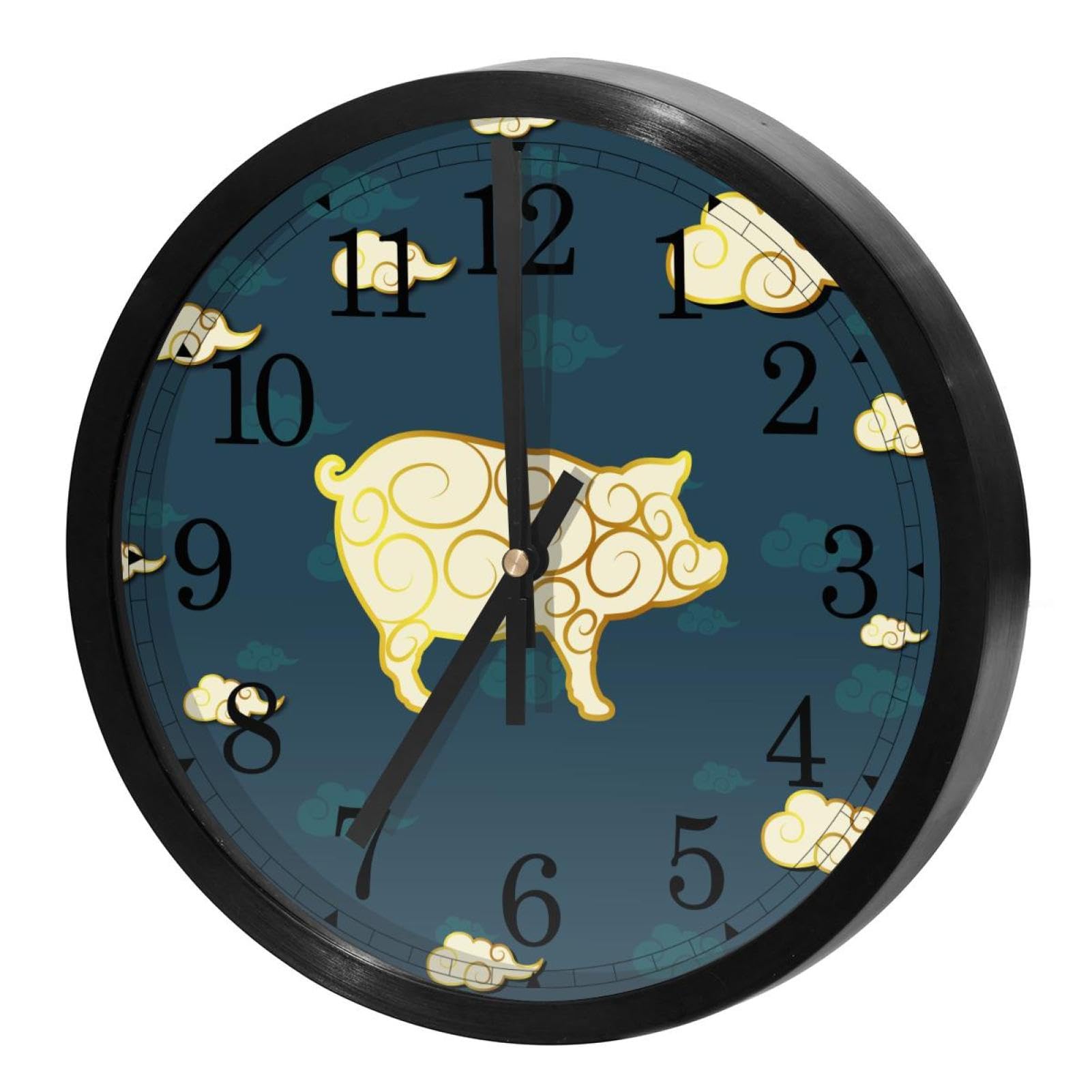 Horloge murale ronde pour maison et cuisine au design imprimé cochon