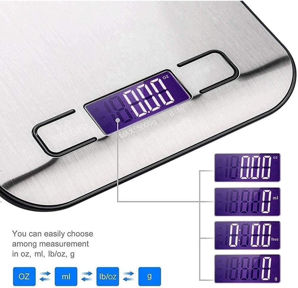 Kitchen Wlectronic Lebensmittelwaage Digitale LCD-Anzeige Elektronische Waage Edelstahl Küchenwaage Gewicht Taschenwaage Lebensmittelwaage 5kg/1g Waage