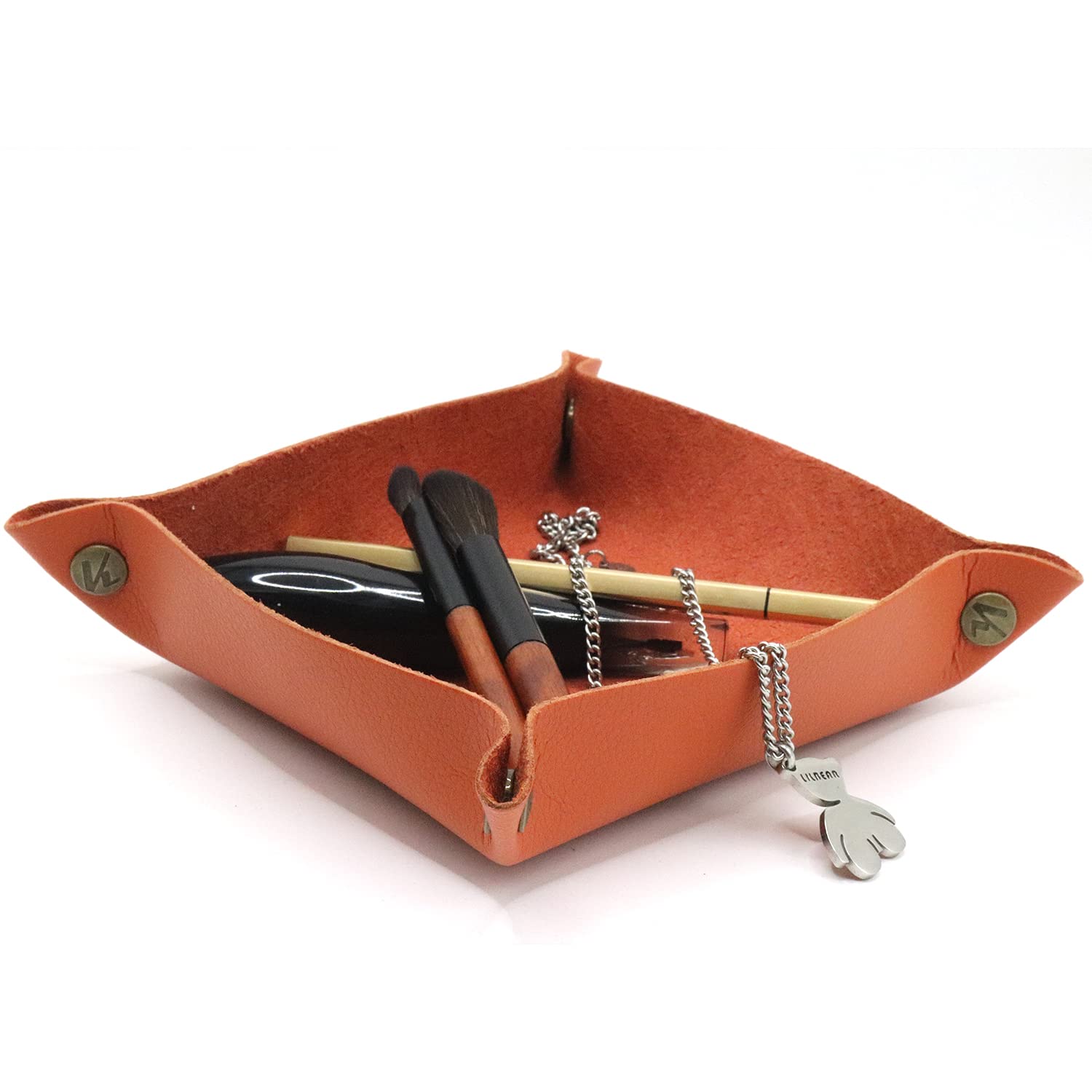 K Key Valet Tray Leather Nightstand Organizer, Brown Brown(Upgrade)