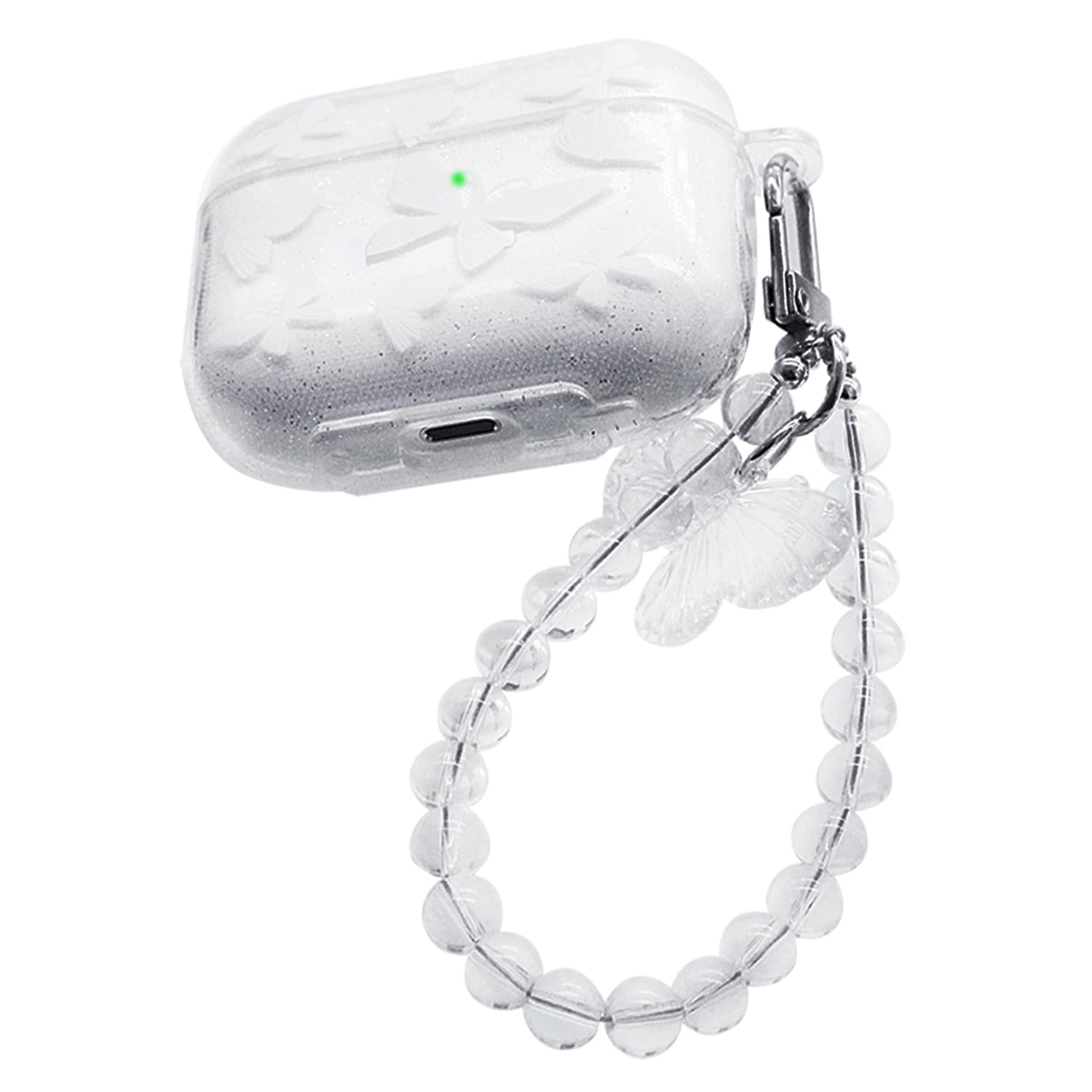 AiiviollCompatible with AirPods Pro 2 Case Case. Soft Silicone Case with Butterfly Print and Keyring. Comes with Cleaning Pen. LED visible on the front. (White)